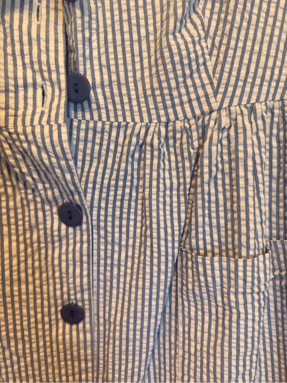 Blue and White Seersucker Stripe Button-Front Midi Dress - Picture 3 of 3